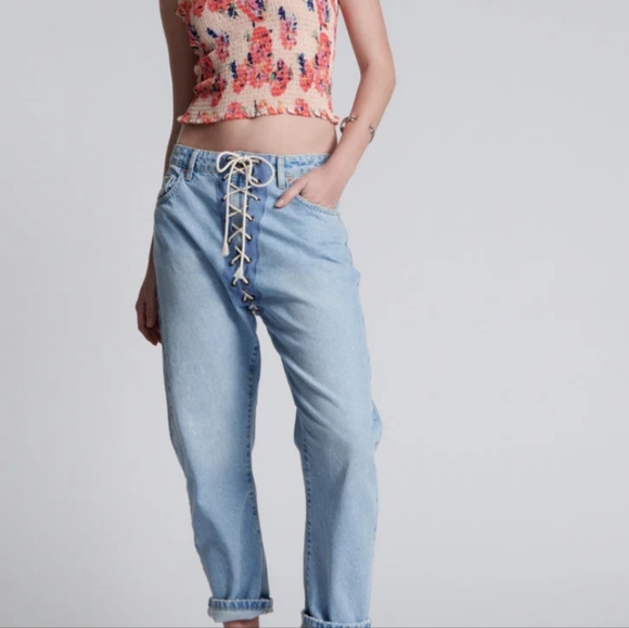 One Teaspoon Low Waist Boyfriend Bandit Lace Up Jean - Picture 1 of 16